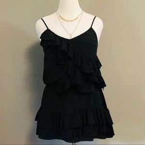 Banana Republic Black Silk Tiered Ruffled Dress